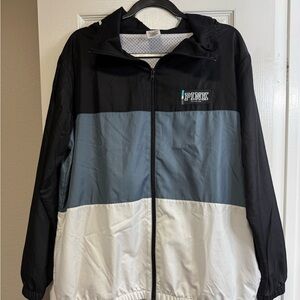 PINK color block windbreaker. Zipper. 2 side pockets. Elastic hem & sleeves. GUC